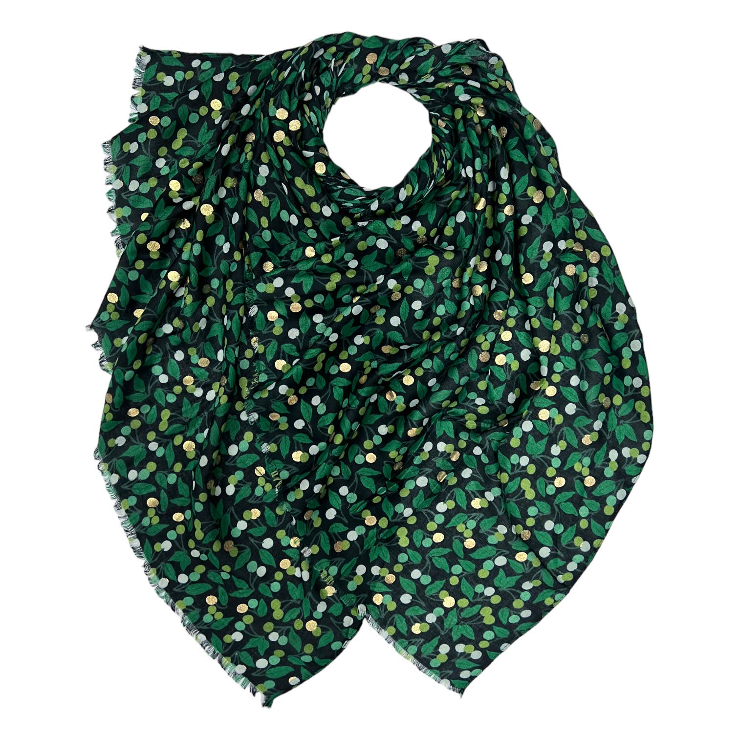 Leaf & Berry Green Print Scarf - SKRF