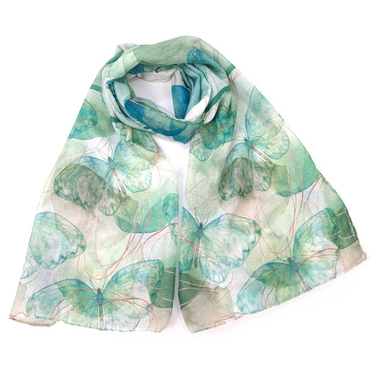 Anima Pistachio Green Butterfly Print Scarf - SKRF