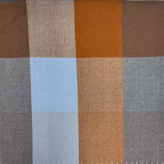 Bold Check Winter Scarf With Tassles Blue Brown - SKRF