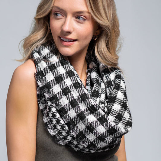 Buffalo Plaid Infinity Scarf Black White - SKRF