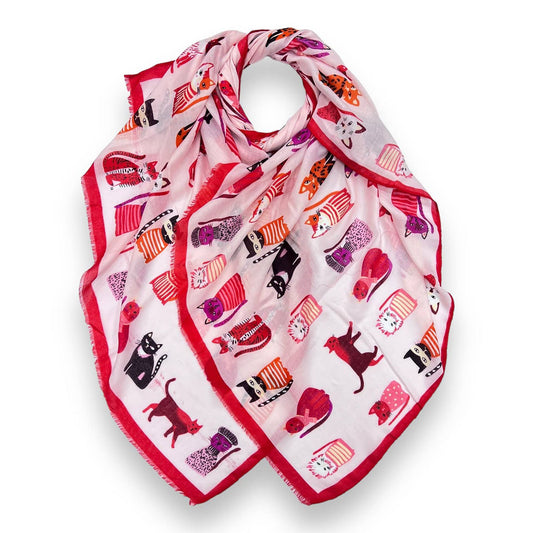 Cat Lovers Pink Cats Wearing Hats Print Scarf - SKRF