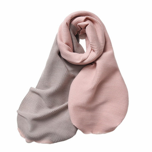 Contrast Colour Pink Grey Warm Ribbed Scarf - SKRF
