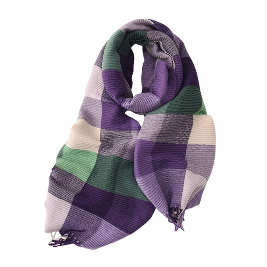 Contrast Colour Purple Warm Ribbed Scarf - SKRF