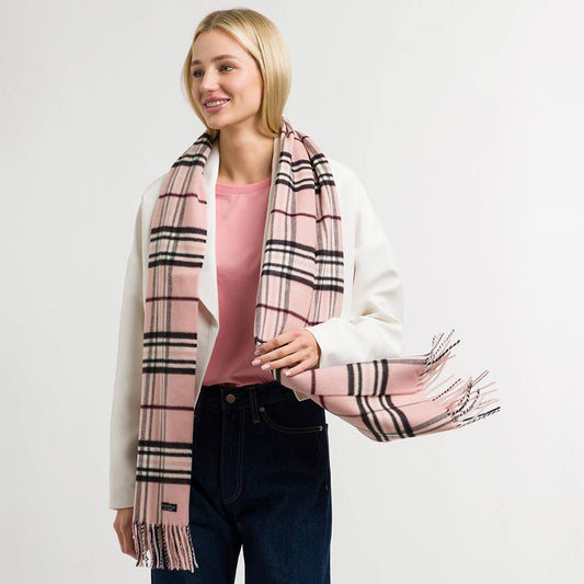 Fraas Scarf Cashmink Plaid Rose Pink 625391 410 - SKRF