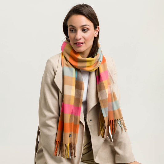 Fraas Scarf Cashmink Small Check Camel Hot Pink 625360 180 - SKRF