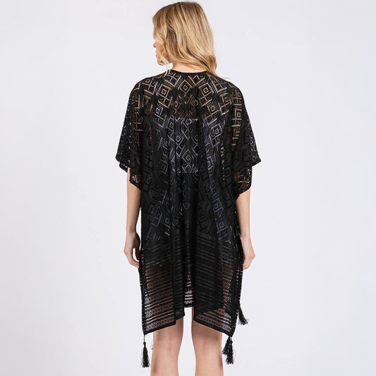 Geometric Pattern Cover Up With Tassels Black - SKRF