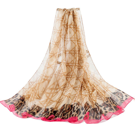 Geometric Print Beige Chiffon Scarf - SKRF