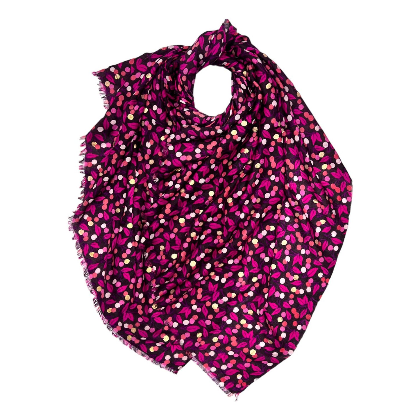 Leaf & Berry Hot Pink Print Scarf - SKRF