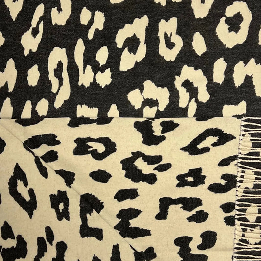 Leopard Print Cashmere Blend Winter Scarf With Tassles Cream - SKRF