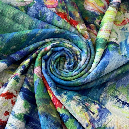 Monet Style Blue Water Lily Painting Print Wool Tassel Scarf - SKRF