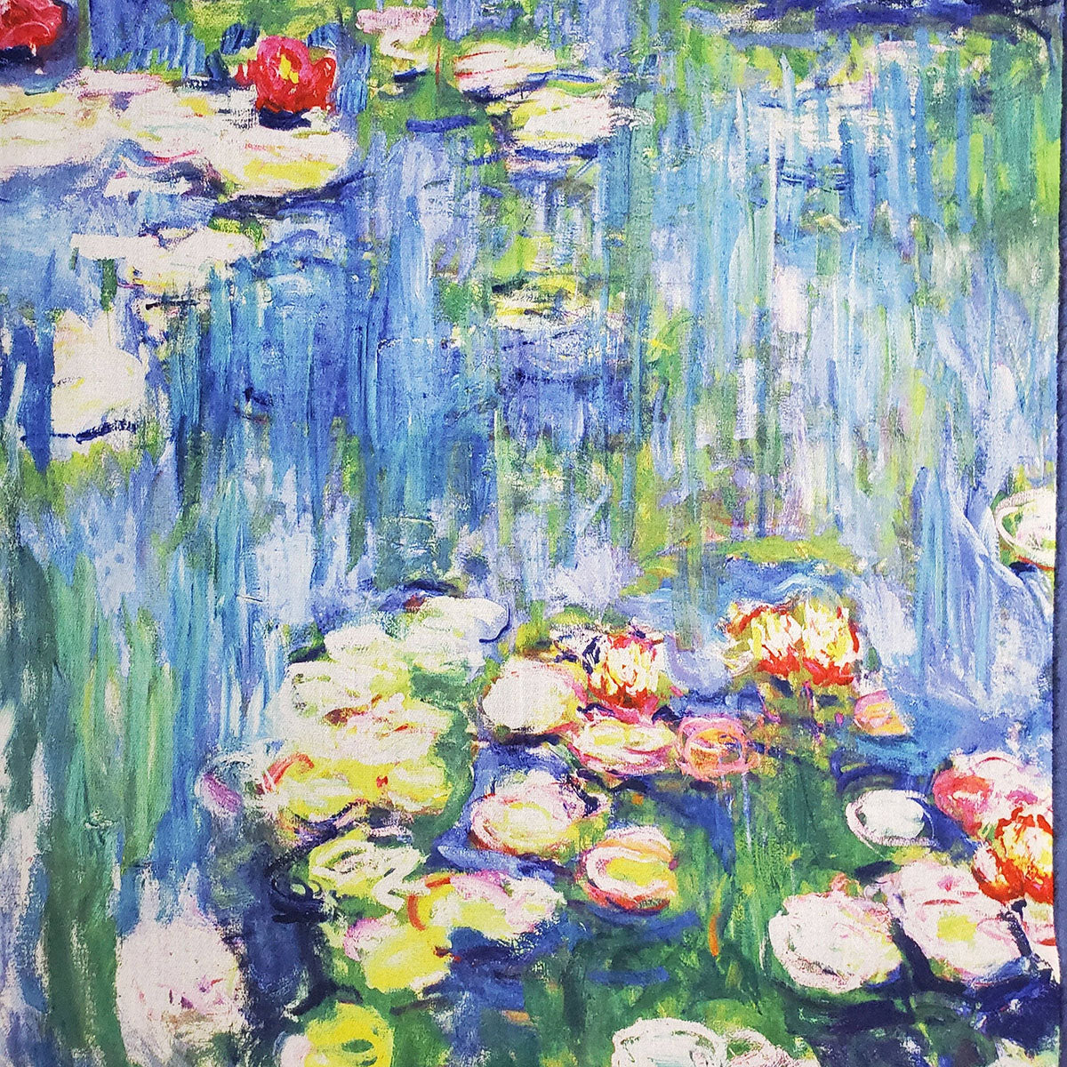 Monet Style Blue Water Lily Painting Print Wool Tassel Scarf - SKRF
