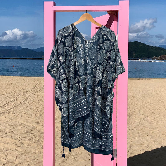 Navy Paisley Print Summer Beach Bikini Cover Up SKRFST066YI35 - SKRF