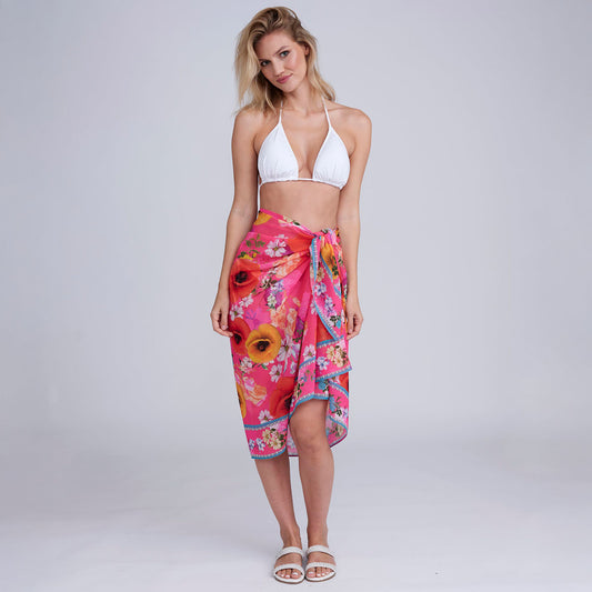 Pia Rossini Copacabana Pink Floral Print Sarong - SKRF