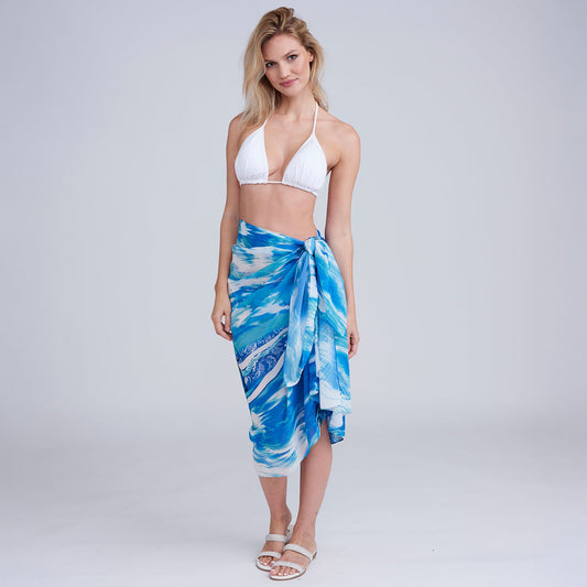 Pia Rossini Mauritius Blue Tropical Print Sarong - SKRF