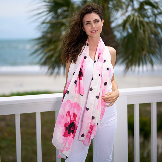 Pia Rossini Safia Pink Floral Polka Dot Print Scarf - SKRF