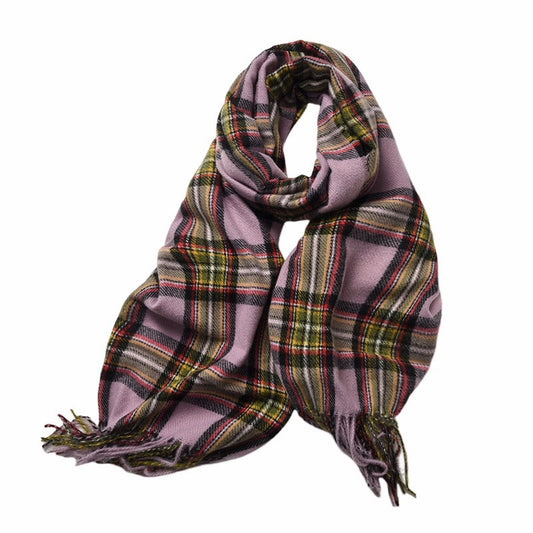 Plaid Check Lilac Green Tassel Shawl Scarf - SKRF