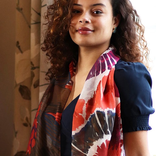 Poppy Print Scarf Recycled Red Mix - SKRF