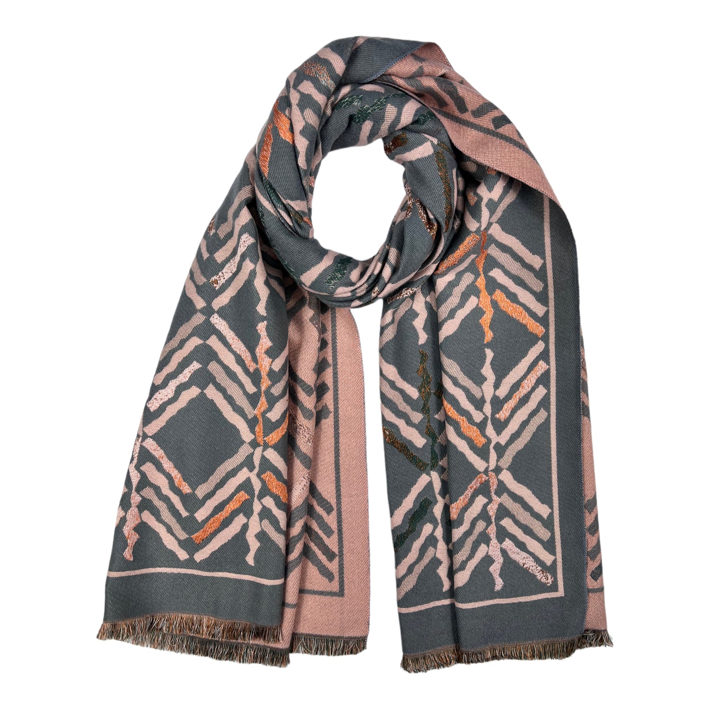 Reversible Arrow Print Wool Blend Winter Scarf Pink Grey - SKRF
