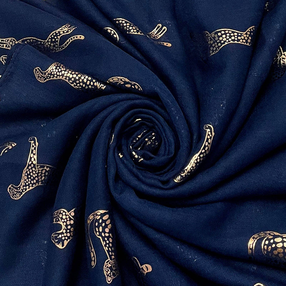 Rose Gold Foiled Leopard Print Scarf Navy - SKRF