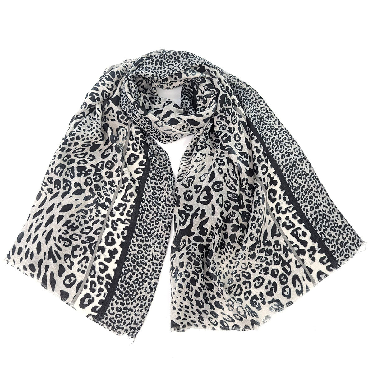 Sakal Animal Print Border Shadow Black Scarf - SKRF