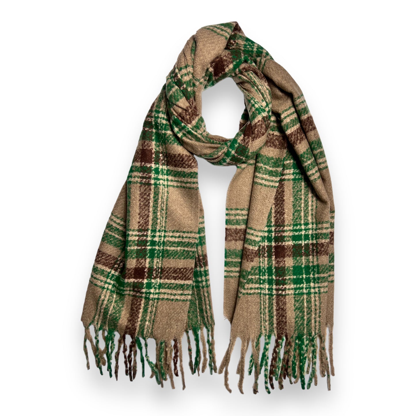 Tartan Winter Scarf With Tassle Ends Mocha Brown - SKRF