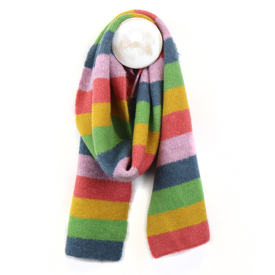 Pom Peace Of Mind Rainbow Mix Classic Knit Colour Block Stripe Scarf 52856