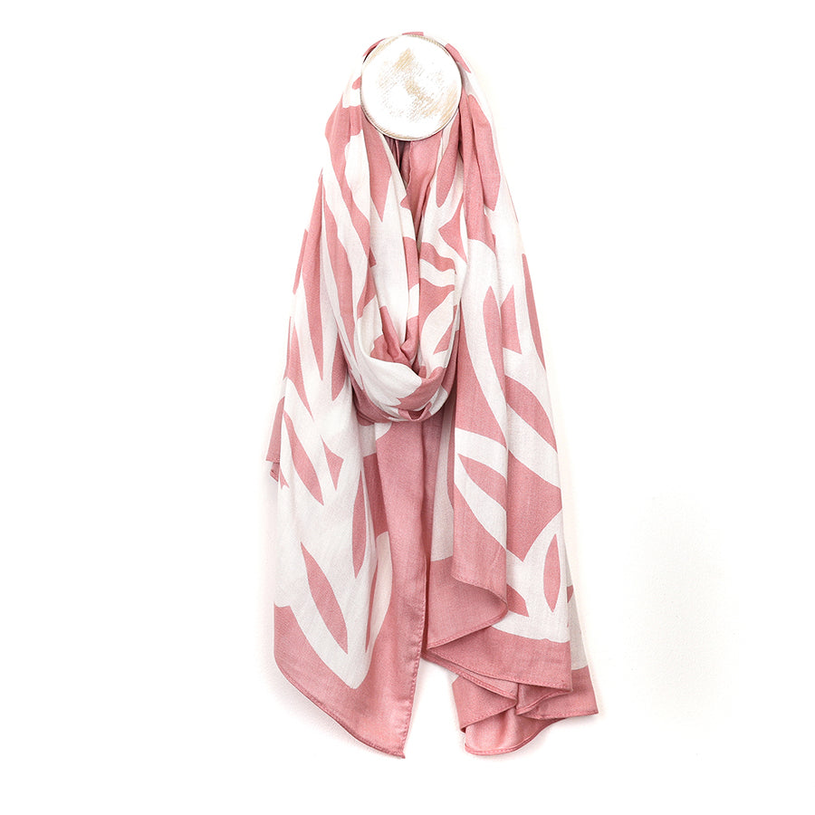 Pom Peace Of Mind Bamboo Pink White Leaf Silhouette Print Scarf 52893