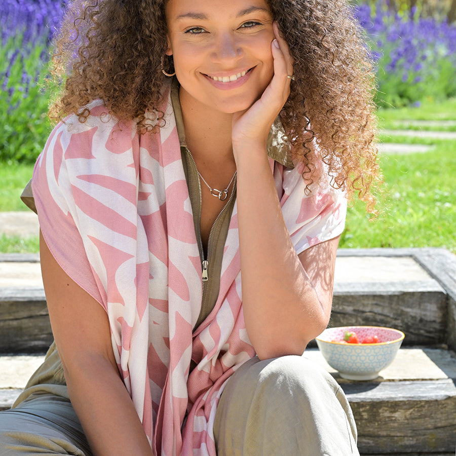 Pom Peace Of Mind Bamboo Pink White Leaf Silhouette Print Scarf 52893