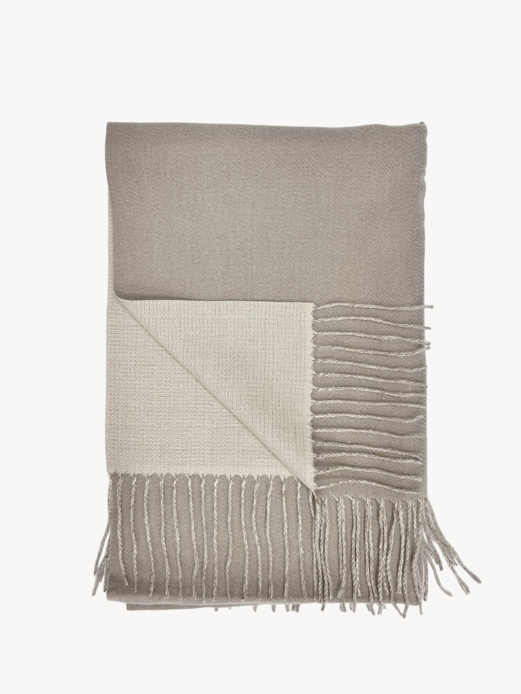 Two Tone Oatmeal Beige Cashmere Blend Tassel Scarf
