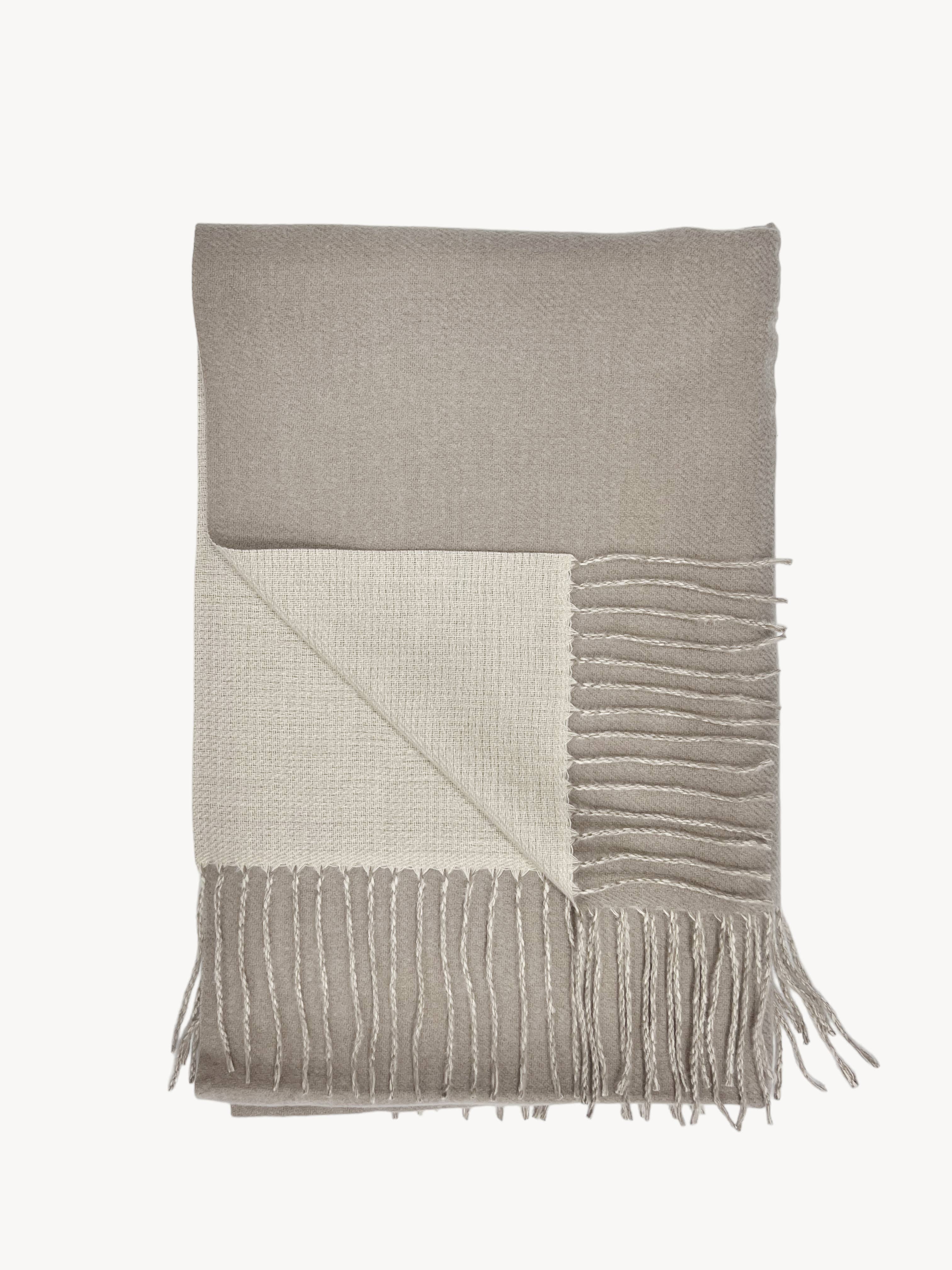 Two Tone Oatmeal Beige Cashmere Blend Tassel Scarf