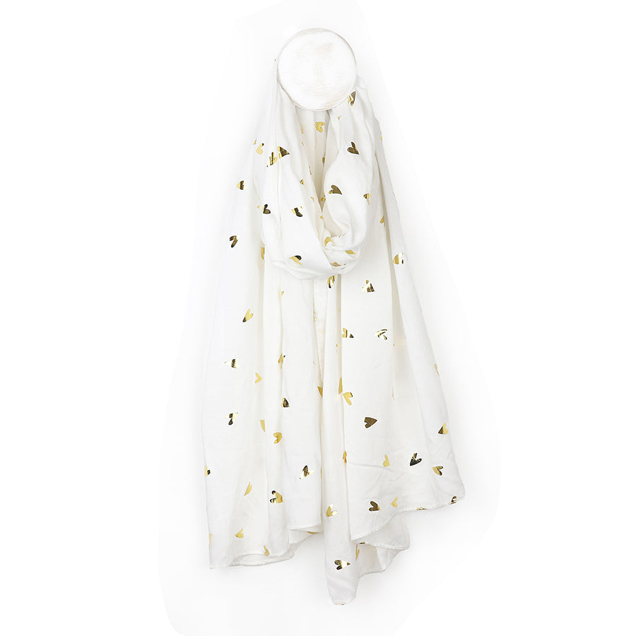 Pom Peace Of Mind White Metallic Heart Print Scarf 52926