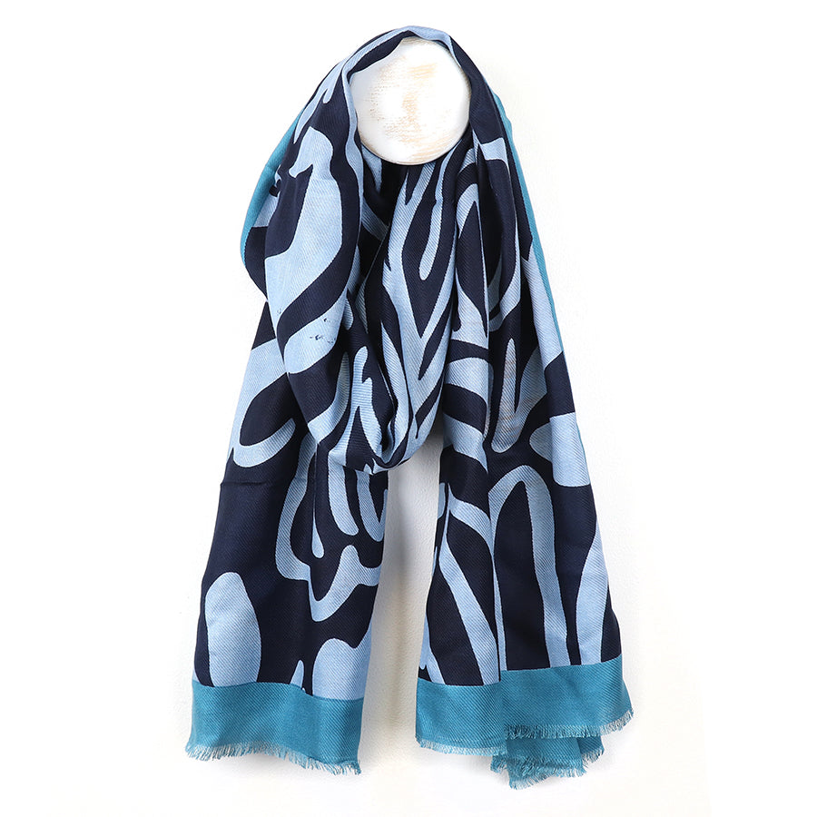 Pom Peace Of Mind Blue Mix Abstract Swirl Print Scarf With Border 52973