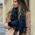 Pom Peace Of Mind Navy Fine Check Scarf With Fringe 53034