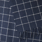 Pom Peace Of Mind Navy Fine Check Scarf With Fringe 53034