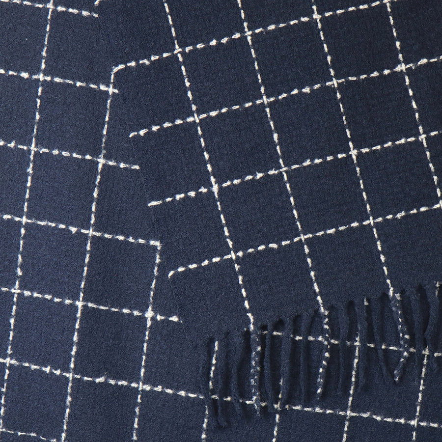 Pom Peace Of Mind Navy Fine Check Scarf With Fringe 53034
