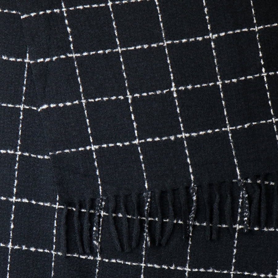 Pom Peace Of Mind Black Fine Check Scarf With Fringe 53035