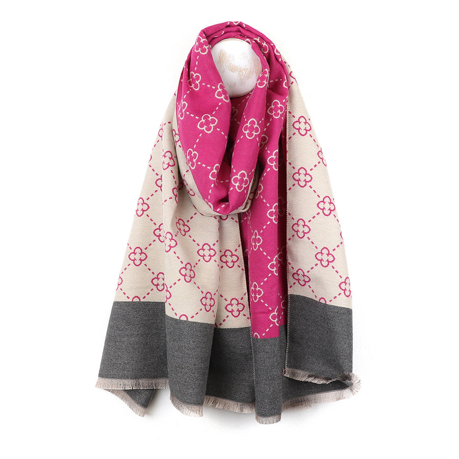 Pom Peace Of Mind Bright Pink Mix Quatrefoil Repeat Jacquard Scarf 53065