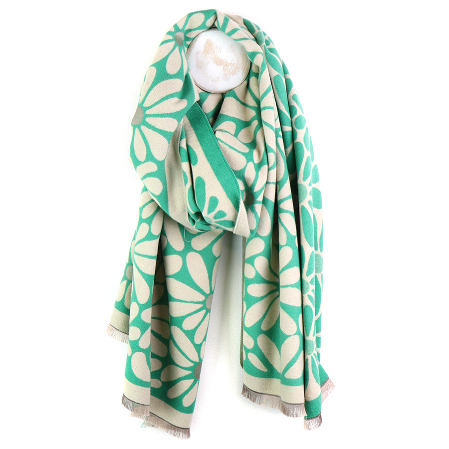 Pom Peace Of Mind Green Mix Flower Silhouette Jacquard Scarf 53217