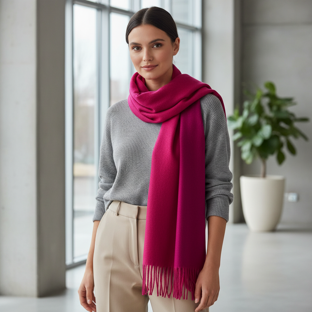 Two Tone Pink Cashmere Blend Pashmina Style Tassel Scarf