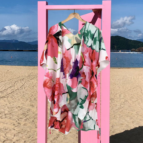 Abstract Poppy Print Summer Beach Bikini Cover Up SKRFST066YI13 - SKRF