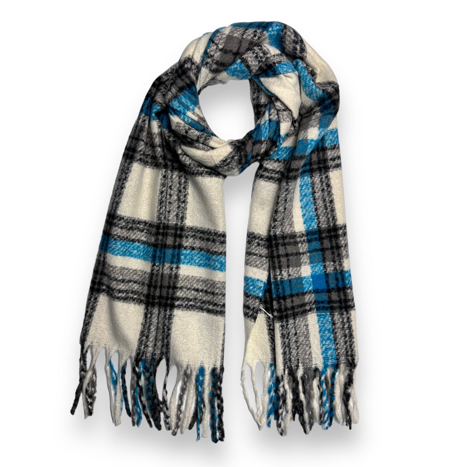 Tartan Winter Scarf With Tassle Ends White