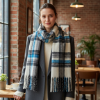 Tartan Winter Scarf With Tassle Ends White