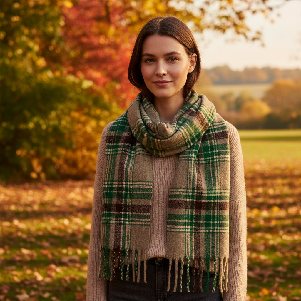 Tartan Winter Scarf With Tassle Ends Mocca