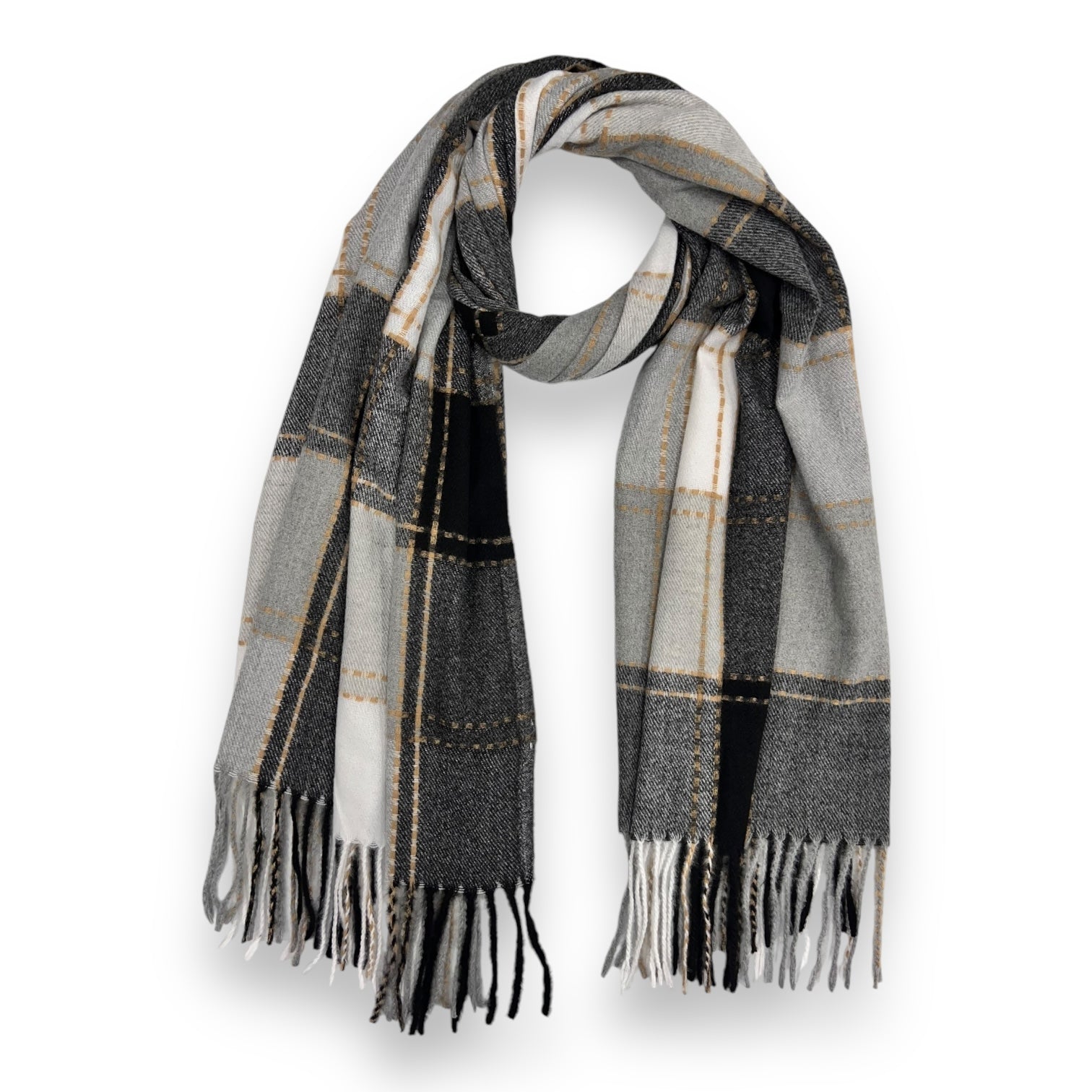 Checkered Black Scarf With Tassels