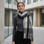 Checkered Black Scarf With Tassels