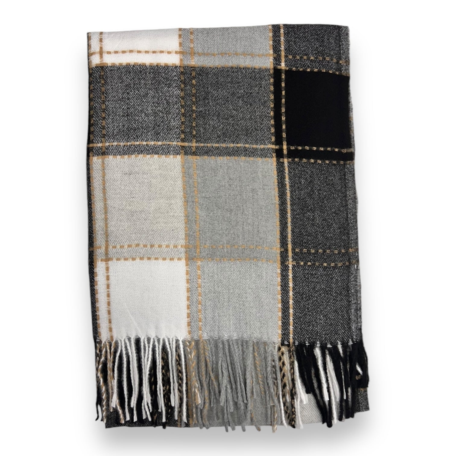 Checkered Black Scarf With Tassels