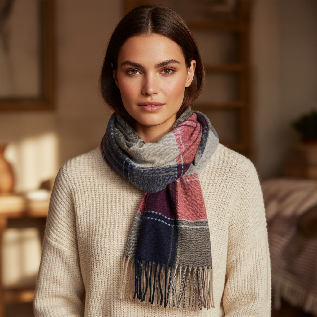 Checkered Red Scarf With Tassels