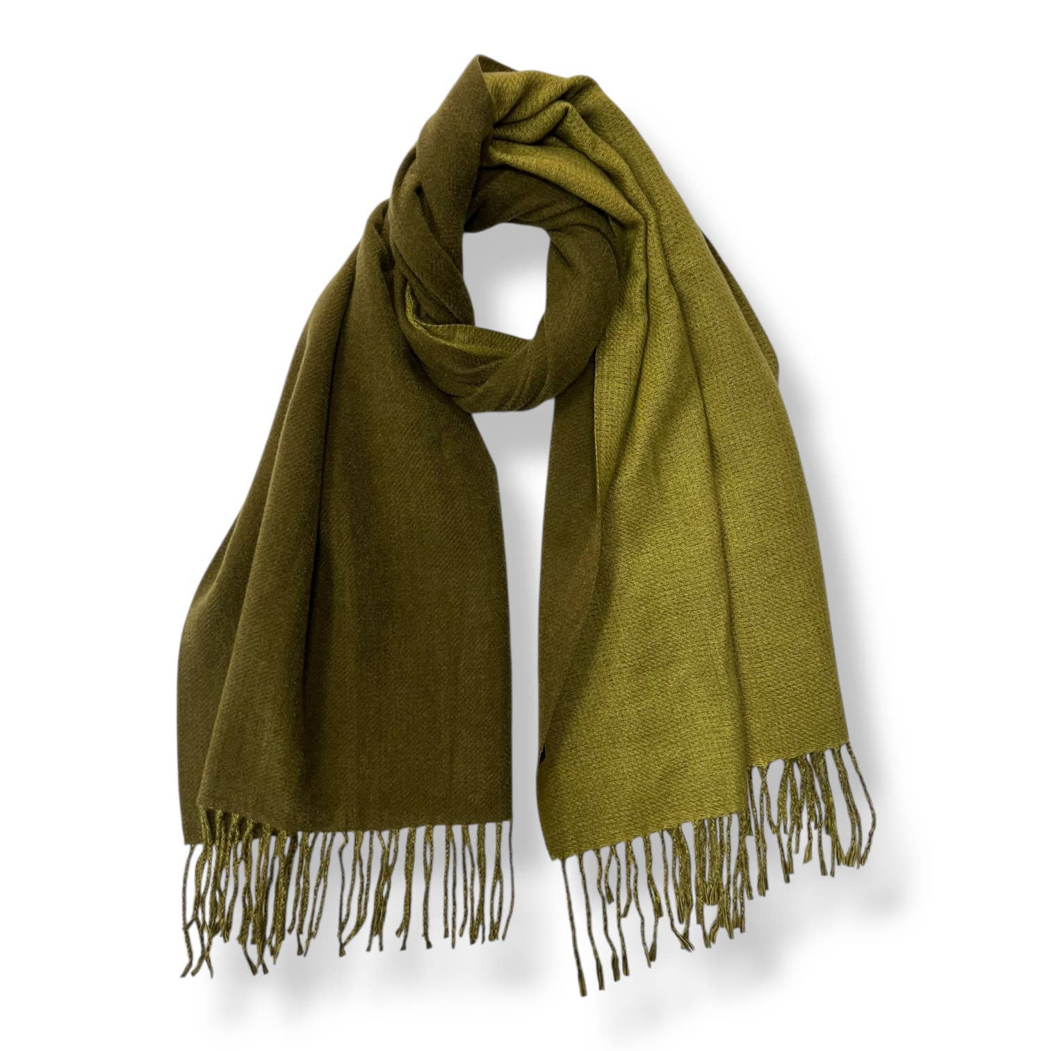 Two Tone Khaki Green Cashmere Blend Pashmina Style Tassel Scarf