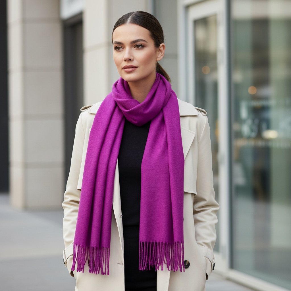Fuchsia Pink Plain Pashmina Style Tassel Scarf