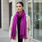 Fuchsia Pink Plain Pashmina Style Tassel Scarf